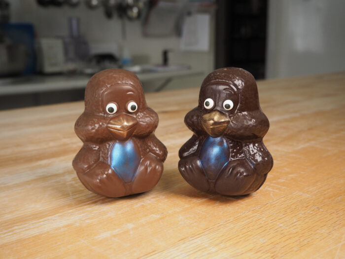 Bébé poussins de pâques en chocolat noir et au lait